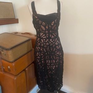 Betsey Johnson New York Black Goth Queen Black Lace Netting Overlay Brown Dress